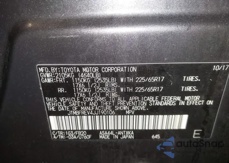 2018 Toyota Rav4 Le from USA, damaged, VIN JTMBFREV4JJ190106